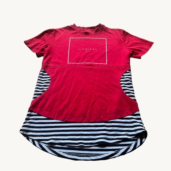 Vie Riche Paris Size S Red with Black & White Stripes Pocket Streetwear T-Shirt - Picture 1 of 13